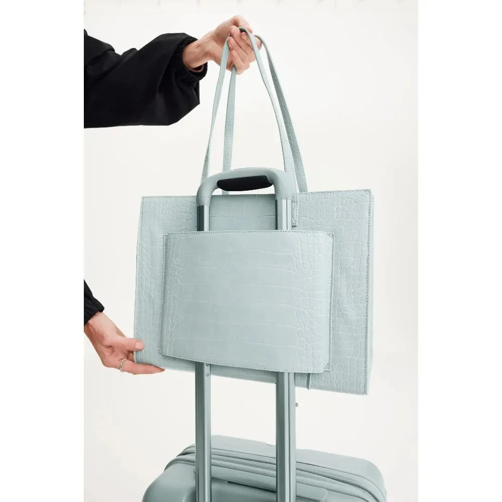 NWT BEIS Work Tote - Slate Blue/Gray - Embossed Faux Leather